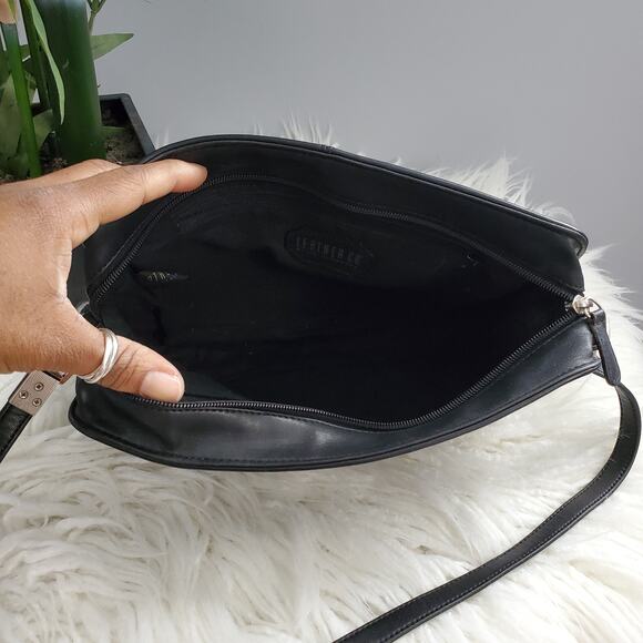 Liz Claiborne Leather By Co. Black Soft Leather Crossbody Bag Purse - Picture 6 of 12